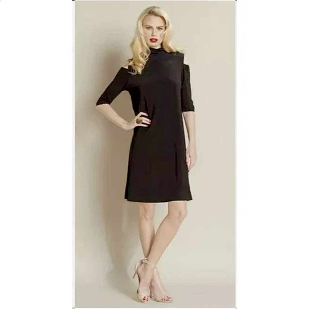 Clara Sun Woo USA Women’s Size Medium Solid Black Cutout Shoulder Midi Dress